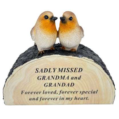 Special Grandma and Grandad Graveside Memorial Robin Bird Grave Plaque Ornament Decoration Sadly Missed