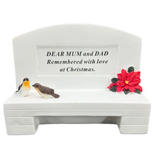 Load image into Gallery viewer, Dear Mum and Dad Christmas Robin Graveside Memorial Bench Grave Plaque Ornament Decoration Xmas Poinsettia Flowers