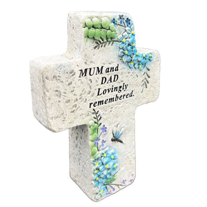 Special Mum and Dad Graveside Memorial Cross Flower Dragonfly Grave Plaque Ornament Decoration