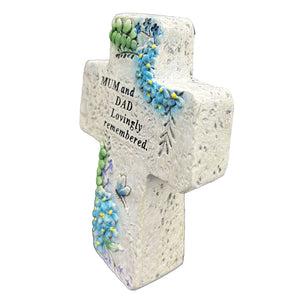 Special Mum and Dad Graveside Memorial Cross Flower Dragonfly Grave Plaque Ornament Decoration