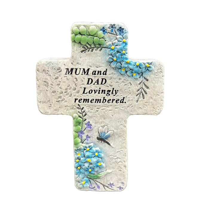 Special Mum and Dad Graveside Memorial Cross Flower Dragonfly Grave Plaque Ornament Decoration