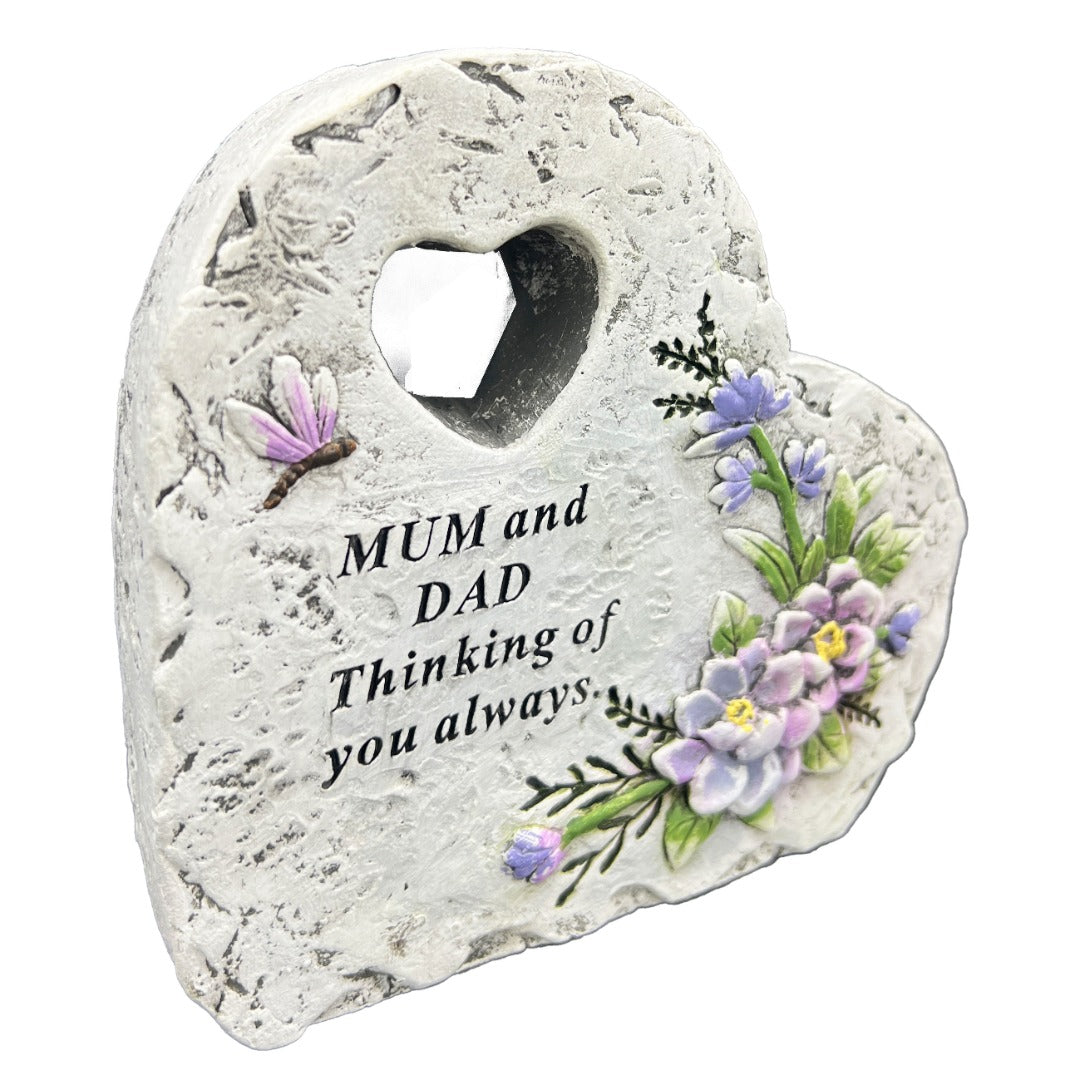 Special Mum and Dad Graveside Memorial Heart Flower Dragonfly Grave Plaque Ornament Decoration