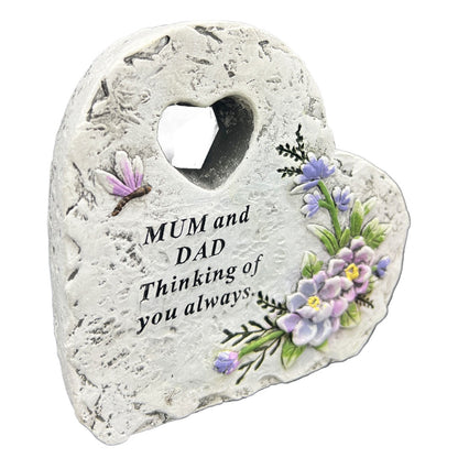 Special Mum and Dad Graveside Memorial Heart Flower Dragonfly Grave Plaque Ornament Decoration