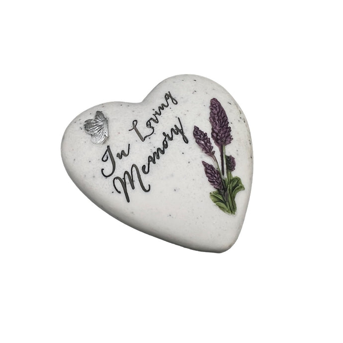 In Loving Memory Butterfly Mini Heart Lavender Flower Graveside Grave Memorial Ornament Plaque (7cm)