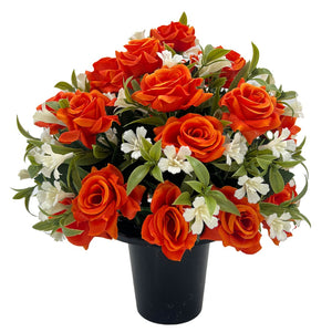 Jaffa Orange Rose Artificial Flower Graveside Pot Cemetery Memorial Arrangement Pot