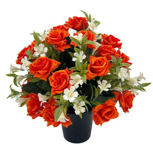 Load image into Gallery viewer, Jaffa Orange Rose Artificial Flower Graveside Pot Cemetery Memorial Arrangement Pot