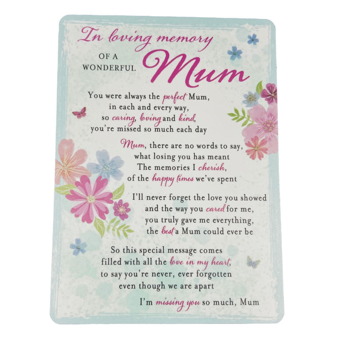 Wonderful Mum Memorial Remembrance Verse Plastic Coated Grave Graveside Card (Perfect Mum)