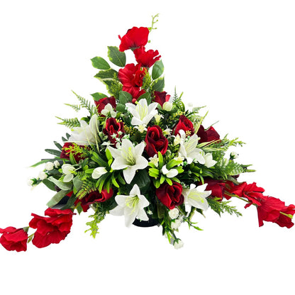 Rumo Large Red Rose Artificial Flower Graveside Cemetery Memorial Arrangement