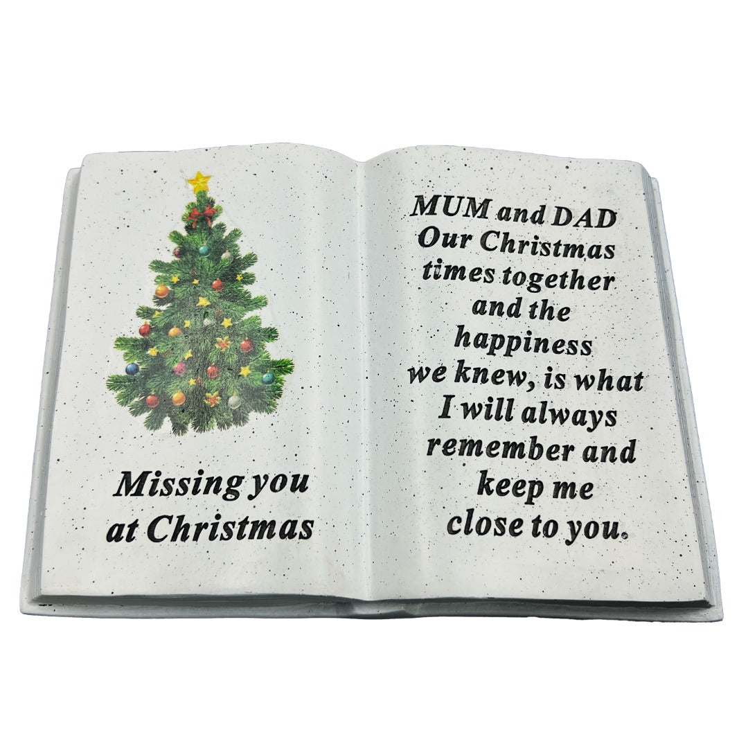 Special Mum and Dad Christmas Tree Memorial Book Plaque With Verse Missing you at Christmas