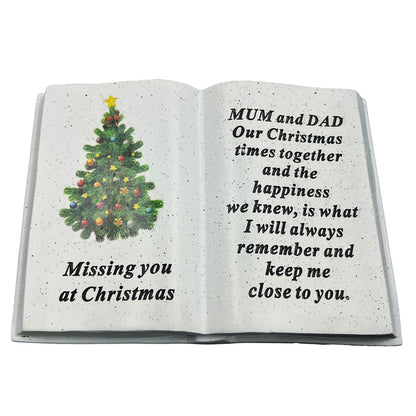 Special Mum and Dad Christmas Tree Memorial Book Plaque With Verse Missing you at Christmas