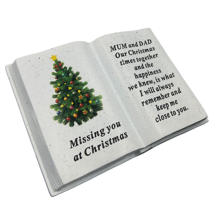 Special Mum and Dad Christmas Tree Memorial Book Plaque With Verse Missing you at Christmas