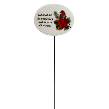 Grandad Christmas Xmas Robin Poinsettia Flower Memorial Tribute Stick Graveside Plaque
