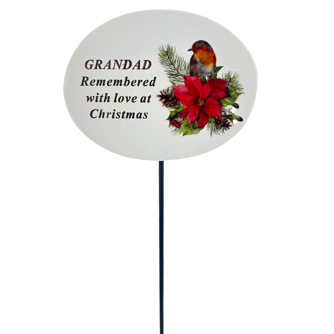 Grandad Christmas Xmas Robin Poinsettia Flower Memorial Tribute Stick Graveside Plaque