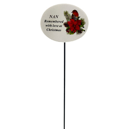 Nan Christmas Xmas Robin Poinsettia Flower Memorial Tribute Stick Graveside Plaque