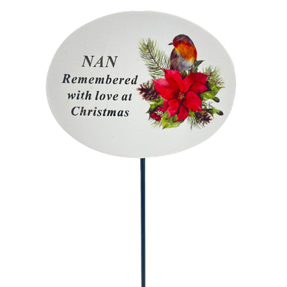 Nan Christmas Xmas Robin Poinsettia Flower Memorial Tribute Stick Graveside Plaque