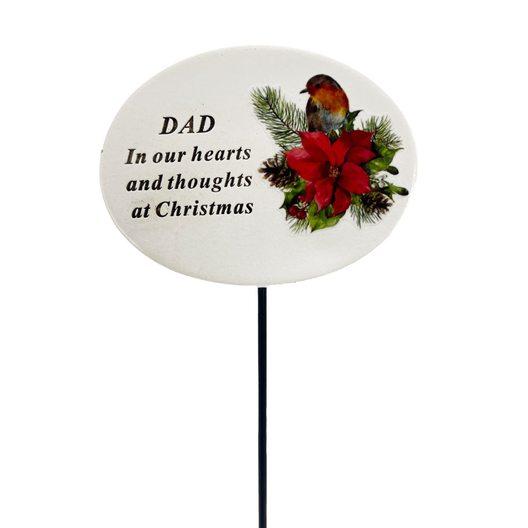 Dad Christmas robin poinsettia grave stick