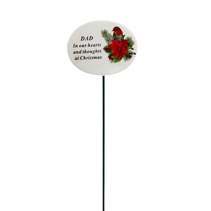 Dad Christmas Xmas Robin Poinsettia Flower Memorial Tribute Stick Graveside Plaque