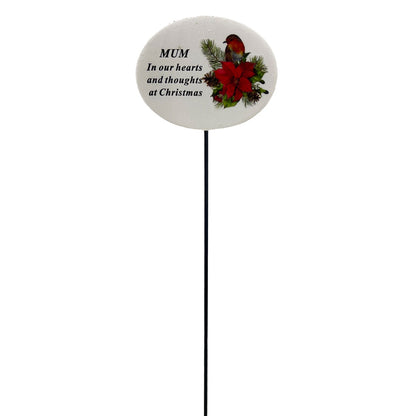 Mum Christmas Xmas Robin Poinsettia Flower Memorial Tribute Stick Graveside Plaque