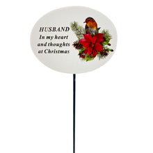 Load image into Gallery viewer, Husband Christmas Xmas Robin Poinsettia Flower Memorial Tribute Stick Graveside Plaque