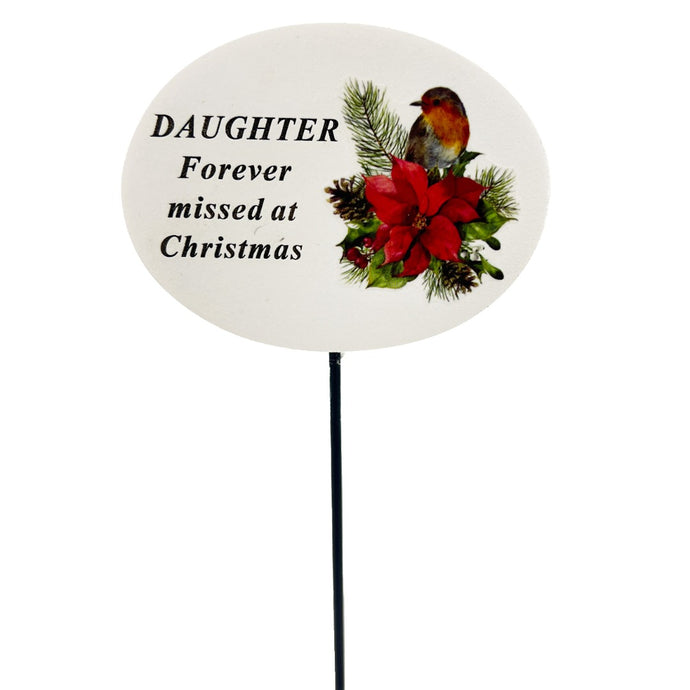 Daughter Christmas Xmas Robin Poinsettia Flower Memorial Tribute Stick Graveside Plaque