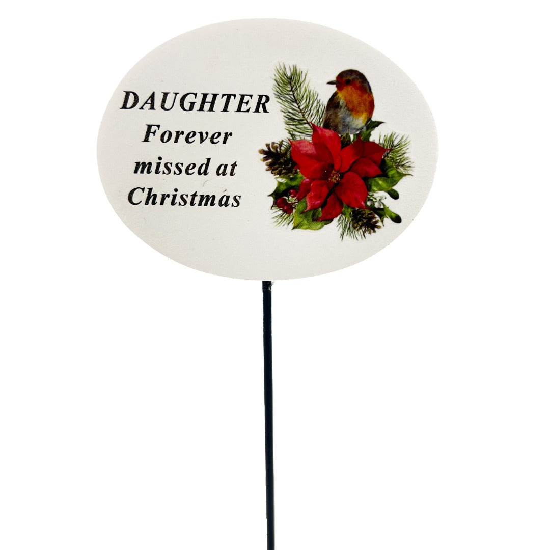 Daughter Christmas robin poinsettia grave stick
