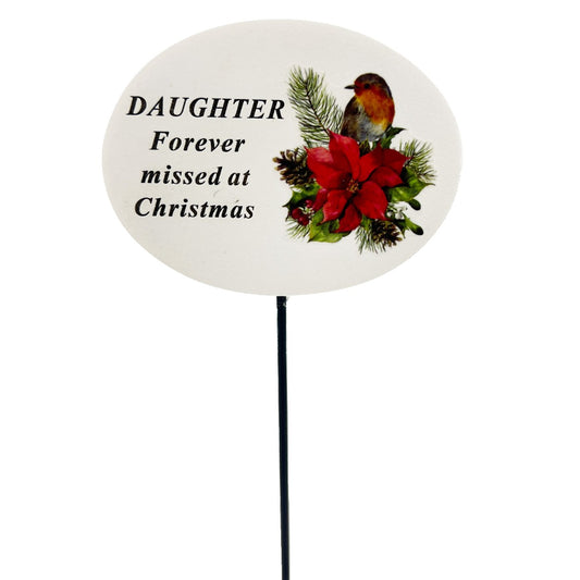 Daughter Christmas robin poinsettia grave stick