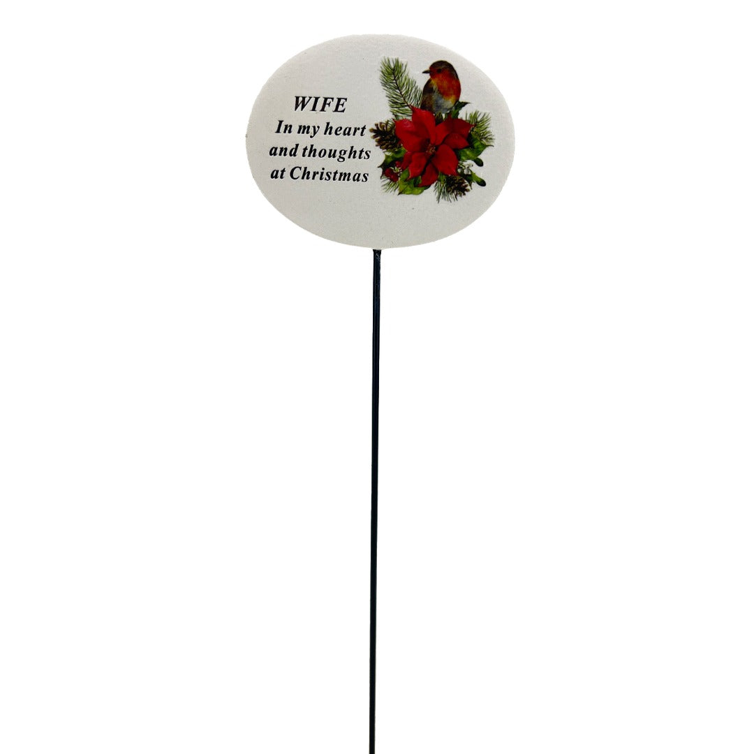 Wife Christmas Xmas Robin Poinsettia Flower Memorial Tribute Stick Graveside Plaque