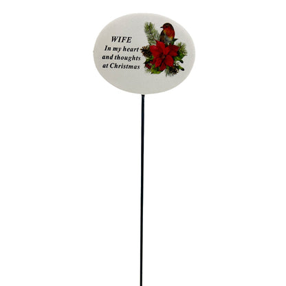Wife Christmas Xmas Robin Poinsettia Flower Memorial Tribute Stick Graveside Plaque