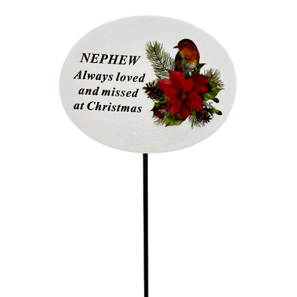 Nephew Christmas Xmas Robin Poinsettia Flower Memorial Tribute Stick Graveside Plaque