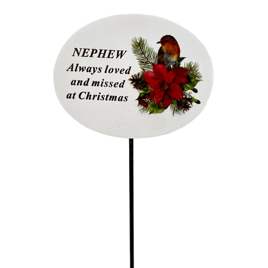 Nephew Christmas Xmas Robin Poinsettia Flower Memorial Tribute Stick Graveside Plaque