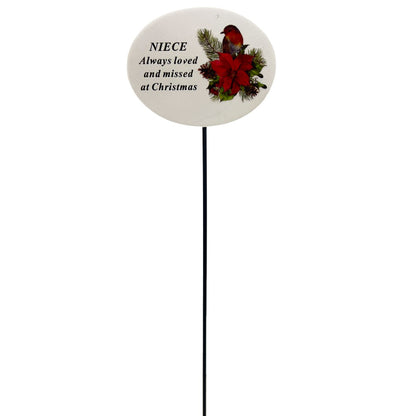 Niece Christmas Xmas Robin Poinsettia Flower Memorial Tribute Stick Graveside Plaque