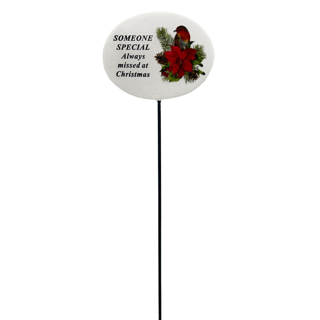 Someone Special Christmas Xmas Robin Poinsettia Flower Memorial Tribute Stick Graveside Plaque