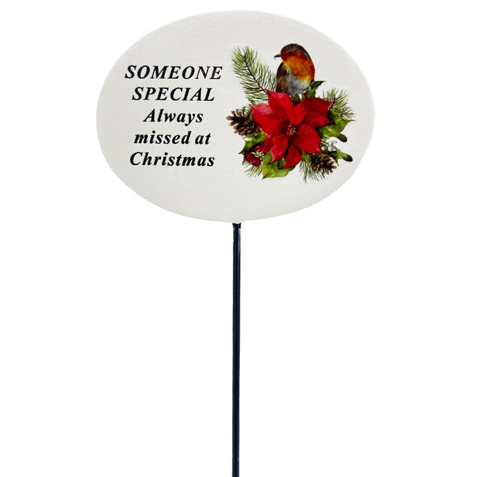 Someone Special Christmas Xmas Robin Poinsettia Flower Memorial Tribute Stick Graveside Plaque