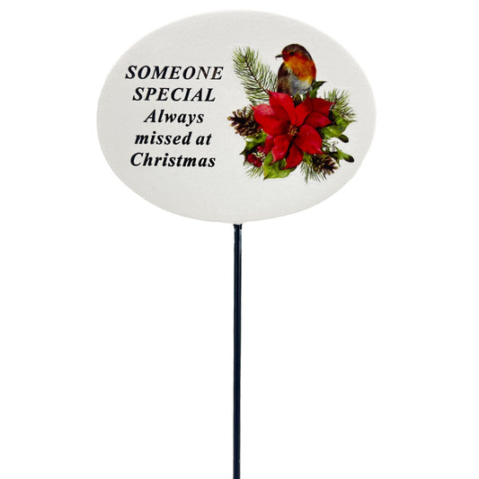 Someone Special Christmas robin poinsettia grave stick