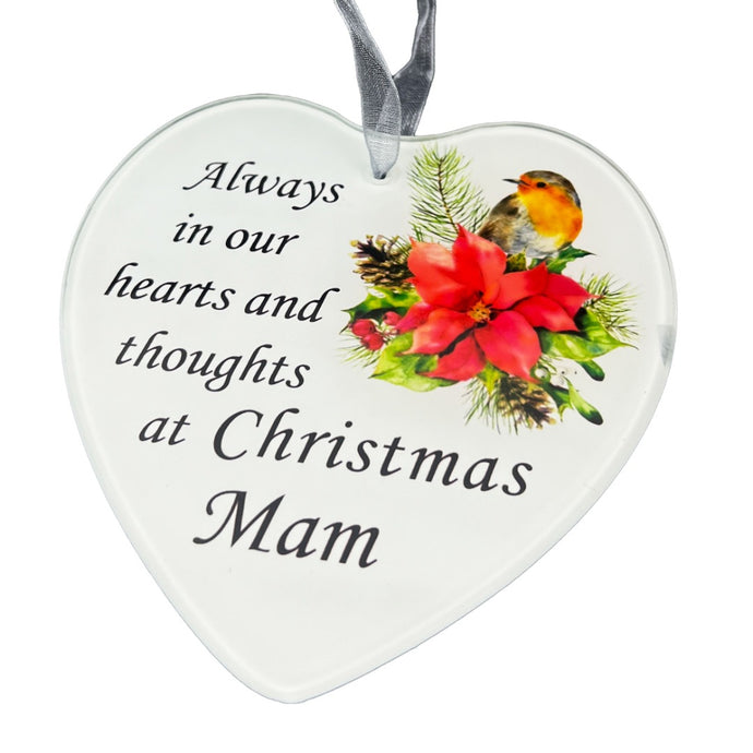 Dear Mam Christmas Robin Memorial Tree Hanger Hanging Decoration Love Heart