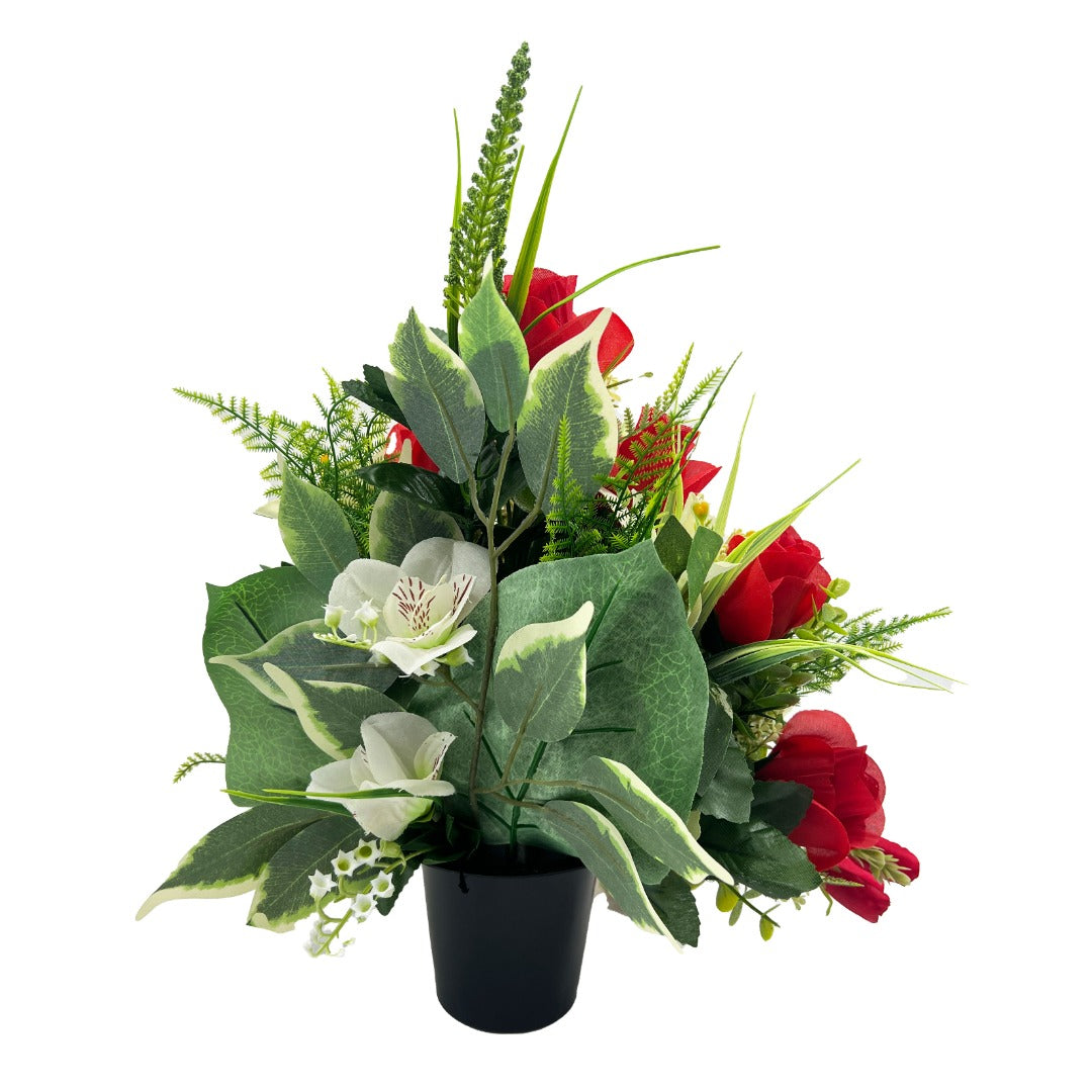 Aoife Red White Rose Lily Artificial Flower Graveside Cemetery Memorial Arrangement Flat Back