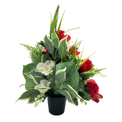 Aoife Red White Rose Lily Artificial Flower Graveside Cemetery Memorial Arrangement Flat Back