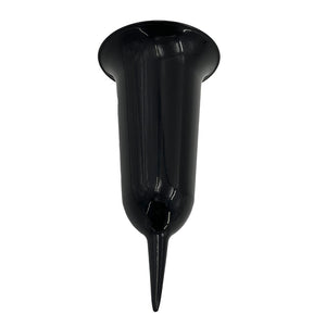 Set of 2 Plain Black Fluted Spiked Memorial Grave Cemetery Garden Plastic Spike Flower Containers Vases
