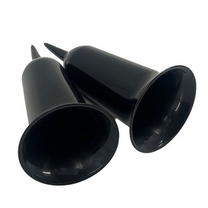 Set of 2 Plain Black Fluted Spiked Memorial Grave Cemetery Garden Plastic Spike Flower Containers Vases