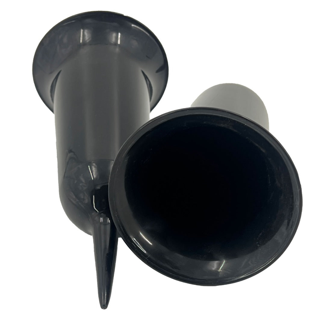 Set of 2 Plain Black Fluted Spiked Memorial Grave Cemetery Garden Plastic Spike Flower Containers Vases