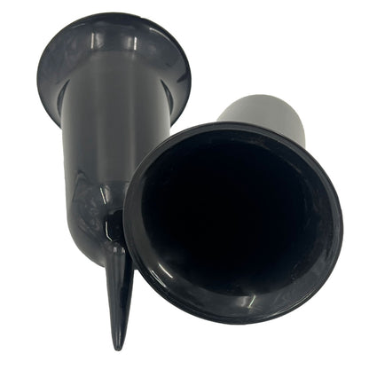 Set of 2 Plain Black Fluted Spiked Memorial Grave Cemetery Garden Plastic Spike Flower Containers Vases