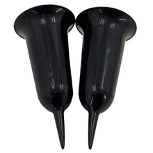 Load image into Gallery viewer, Set of 2 Plain Black Fluted Spiked Memorial Grave Cemetery Garden Plastic Spike Flower Containers Vases