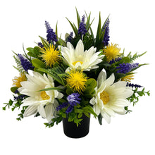 Load image into Gallery viewer, Paddy Daisy Lavender Artificial Flower Graveside Cemetery Memorial Arrangement Pot