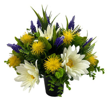 Load image into Gallery viewer, Paddy Daisy Lavender Artificial Flower Graveside Cemetery Memorial Arrangement Pot