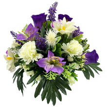 Load image into Gallery viewer, Gracey Purple Rose Lily Orchid Carnation Artificial Flower Graveside Cemetery Memorial Arrangement Pot