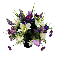 Load image into Gallery viewer, Gracey Purple Lily Rose Carnation Artificial Flower Graveside Cemetery Memorial Arrangement Pot