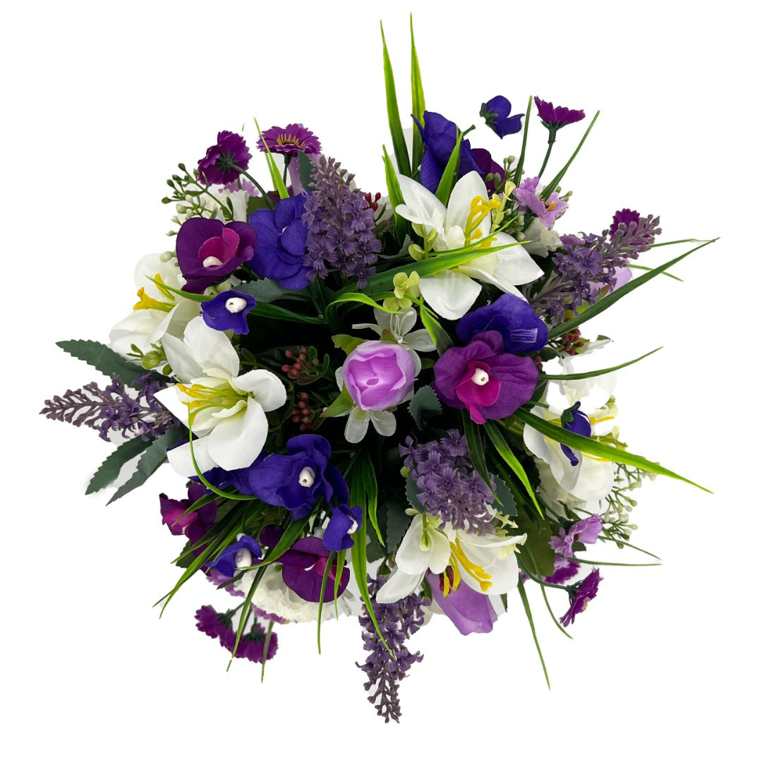 Gracey Purple Lily Rose Carnation Artificial Flower Graveside Cemetery Memorial Arrangement Pot