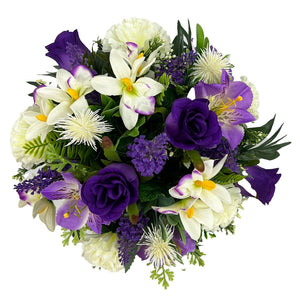 Gracey Purple Rose Lily Orchid Carnation Artificial Flower Graveside Cemetery Memorial Arrangement Pot