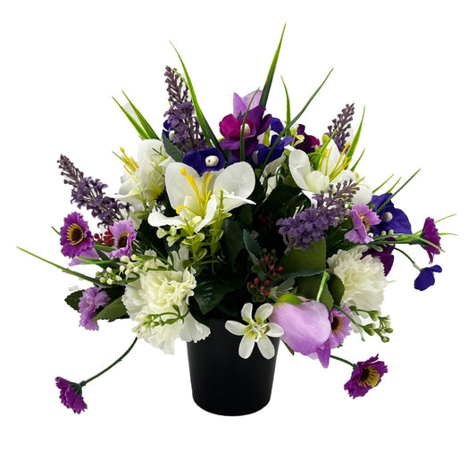 Gracey Purple Lily Rose Carnation Graveside Memorial Pot Arrangement