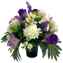 Load image into Gallery viewer, Gracey Purple Rose Lily Orchid Carnation Artificial Flower Graveside Cemetery Memorial Arrangement Pot